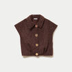 Veste sans manches bouclette col rond marron clair femme