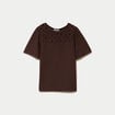 T-shirt manches courtes aspect dentelle marron fonc&eacute; femme