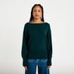 Pull oversize col bateau manches longues vert fonc&eacute; femme