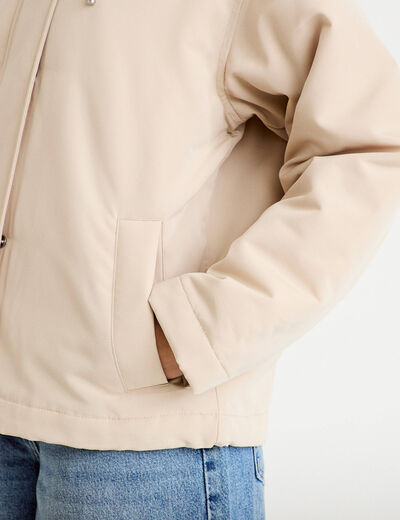 Parka courte &agrave; capuche manches longues beige femme