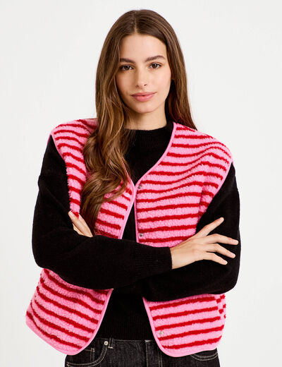 Gilet sans manches effet bouclette rose fushia femme