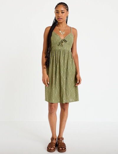 Robe &eacute;vas&eacute;e bretelles fines vert kaki femme