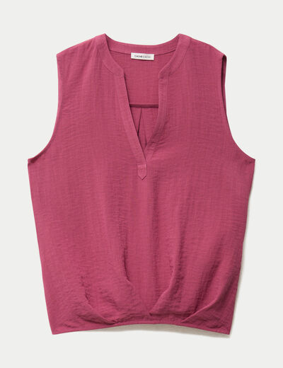 Blouse sans manches col tunisien pliss&eacute; prune femme