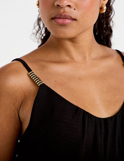 Robe longue &eacute;vas&eacute;e &agrave; fines bretelles noir femme