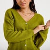 Gilet boutonn&eacute; avec col en V vert fonc&eacute; femme