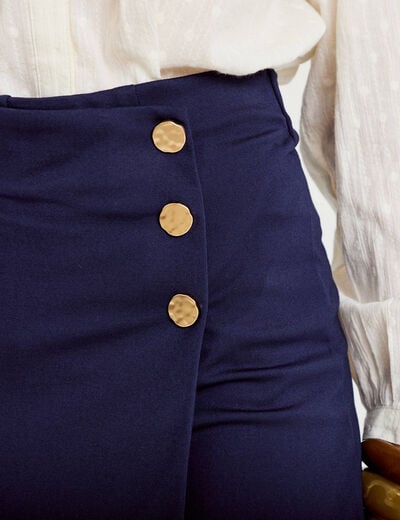 Jupe-short trap&egrave;ze en maille bleu marine femme