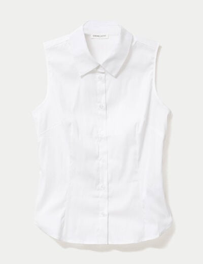Chemise cintr&eacute;e sans manches ecru femme