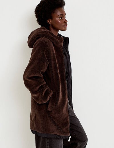 Parka r&eacute;versible effet polaire noir femme