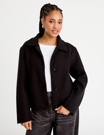 Veste droite courte col classique noir femme