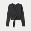 Cache-coeur droit manches longues gris fonc&eacute; femme