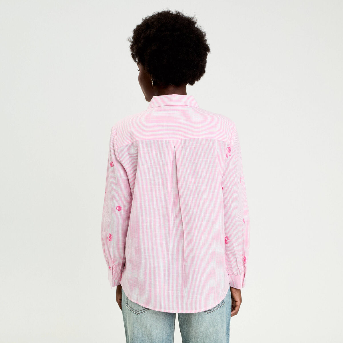 Chemise brod&eacute;e manches longues blanc femme