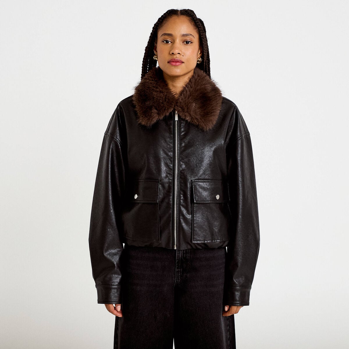 Blouson oversize similicuir noir femme