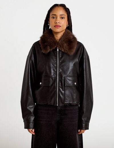 Blouson oversize similicuir noir femme