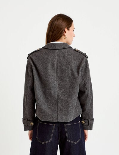 Trench droit court col tailleur gris femme