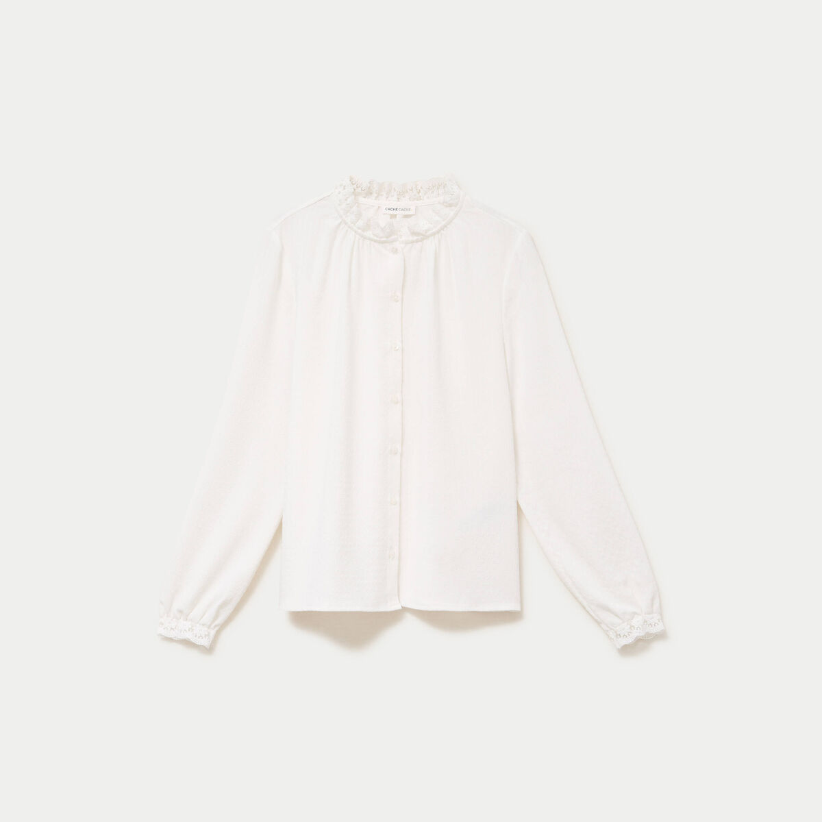 Chemise droite col montant dentelle ecru femme