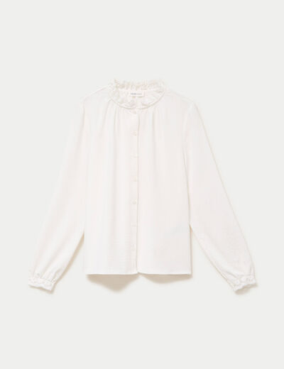 Chemise droite col montant dentelle ecru femme