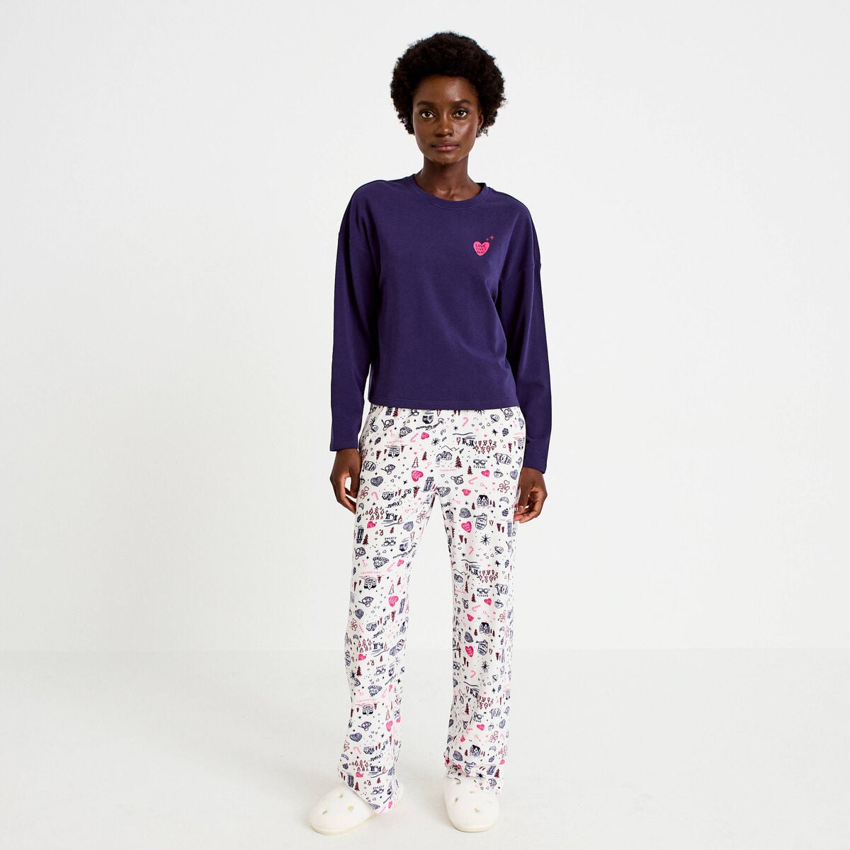 Lot de 2 pyjamas manches longues blanc femme