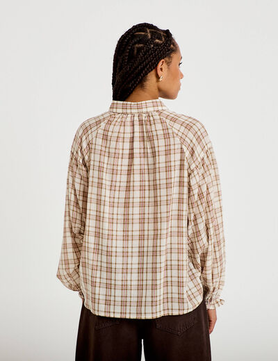 Chemise coupe ample manches longues marron femme