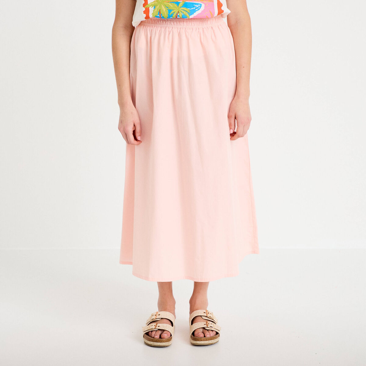 Jupe longue &eacute;vas&eacute;e taille haute rose femme