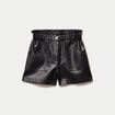 Short large taille haute en similicuir noir femme