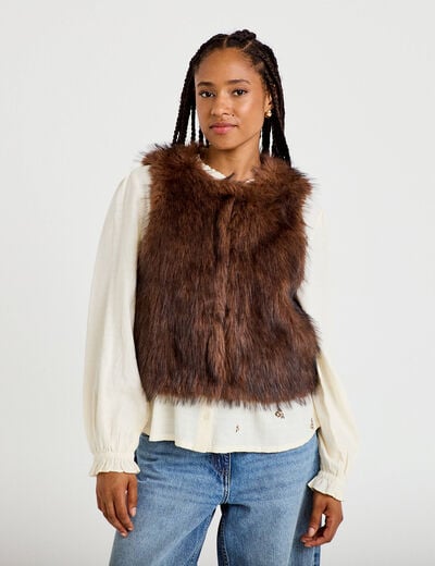Gilet sans manches fausse fourrure marron femme