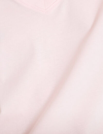 T-shirt col v manches courtes rose clair femme
