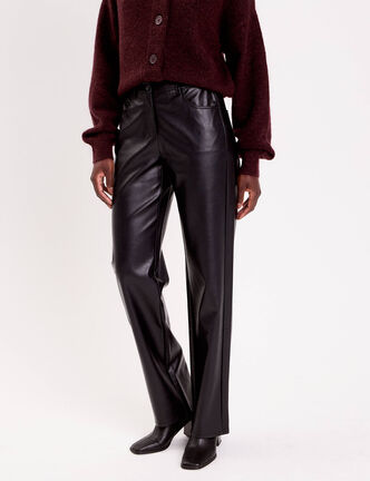 Pantalon large similicuir noir femme