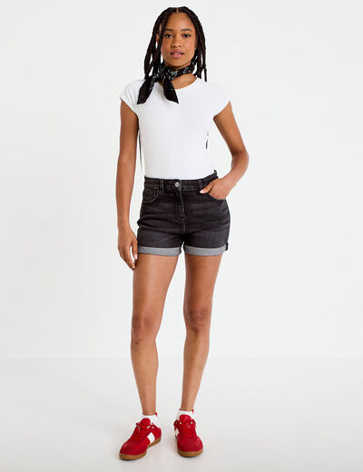 Short slim en jean denim noir femme