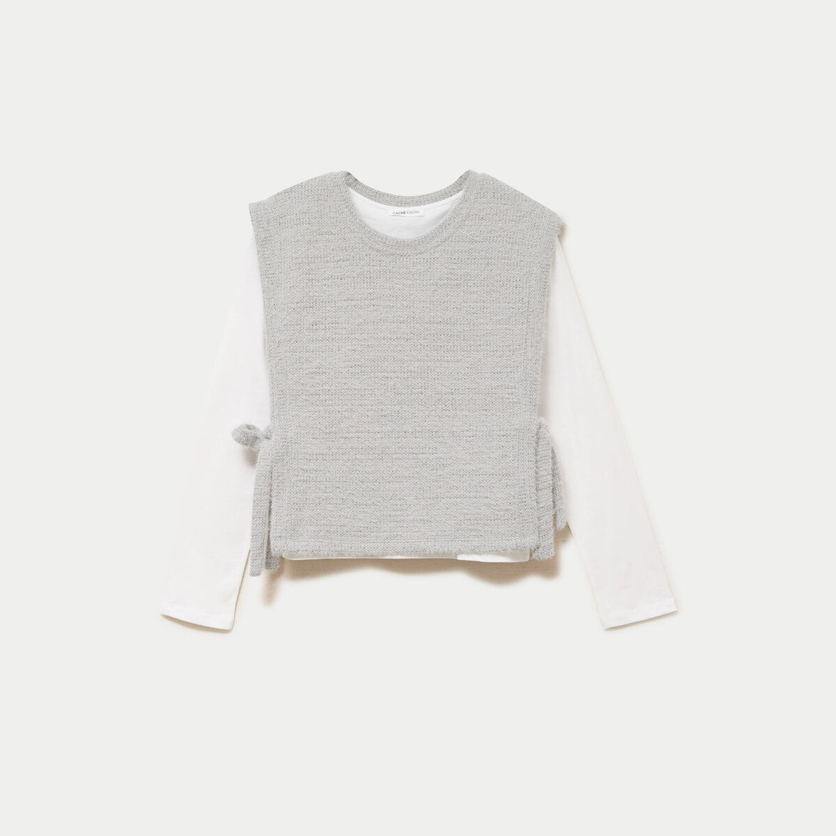 T-shirt pull sans manches 2-en-1 gris clair femme
