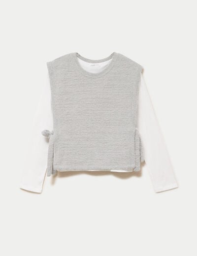 T-shirt pull sans manches 2-en-1 gris clair femme