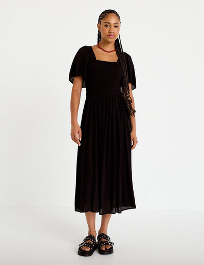 Robe &eacute;vas&eacute;e manches courtes 3/4 noir femme
