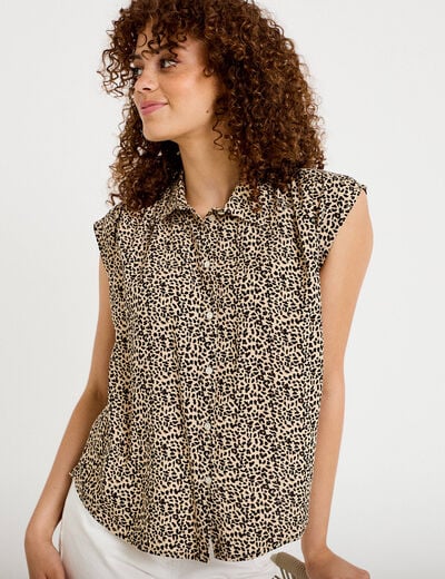 Chemise ample sans manches col classique ecru femme