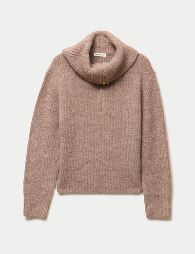 Pull col camionneur manches longues beige femme