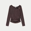 Top cintr&eacute; col bateau manches longues marron fonc&eacute; femme