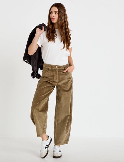 Pantalon bootcut en velours vert kaki femme