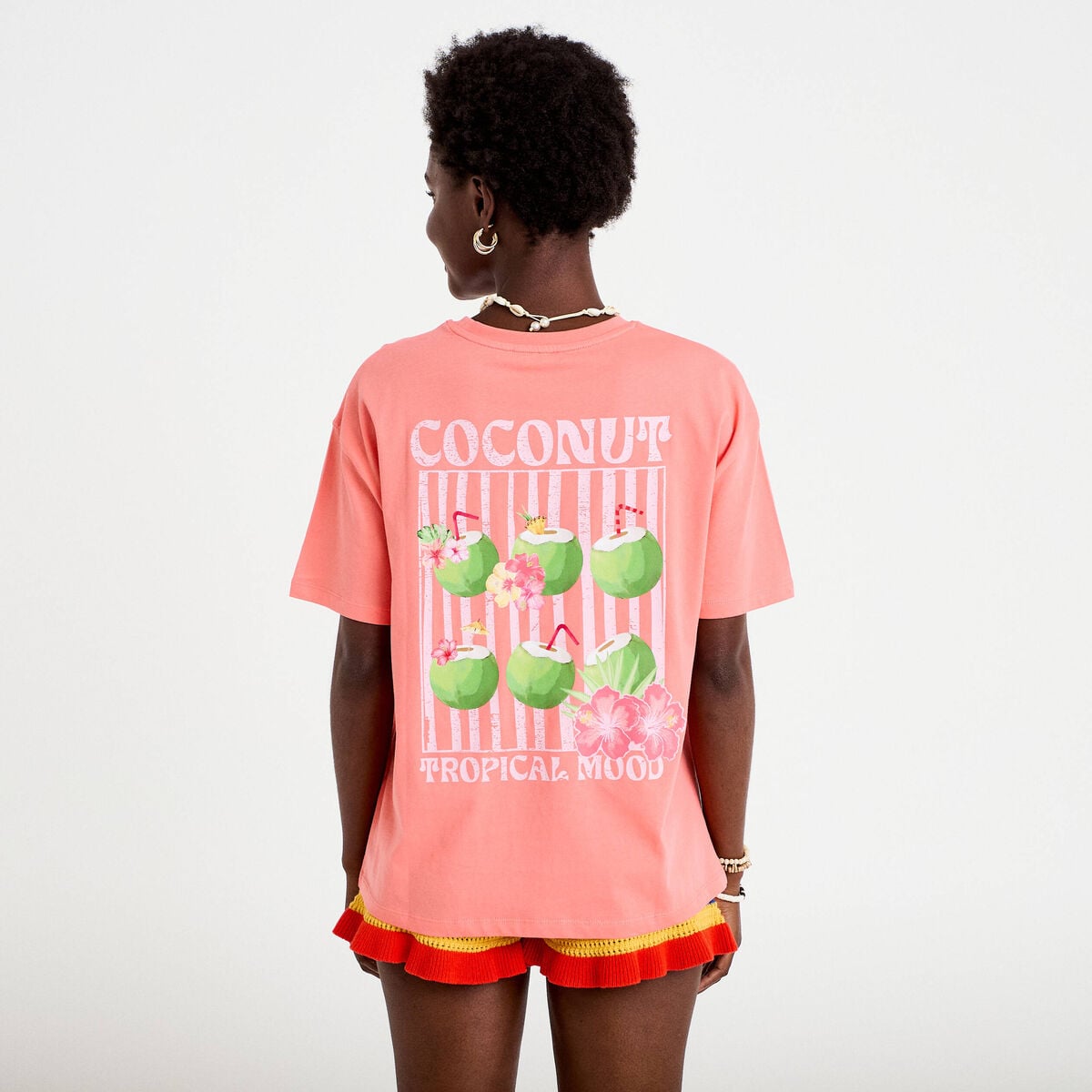 T-shirt oversize manches courtes rose corail femme