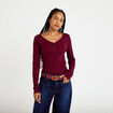 T-shirt c&ocirc;tel&eacute; ajust&eacute; manches longues bordeaux femme