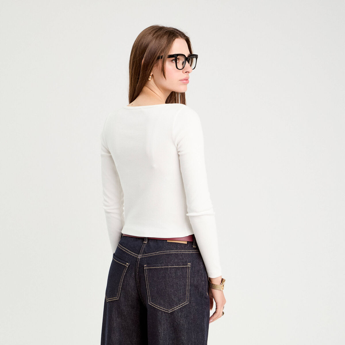 Gilet manches longues c&ocirc;tel&eacute; ecru femme