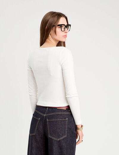 Gilet manches longues c&ocirc;tel&eacute; ecru femme