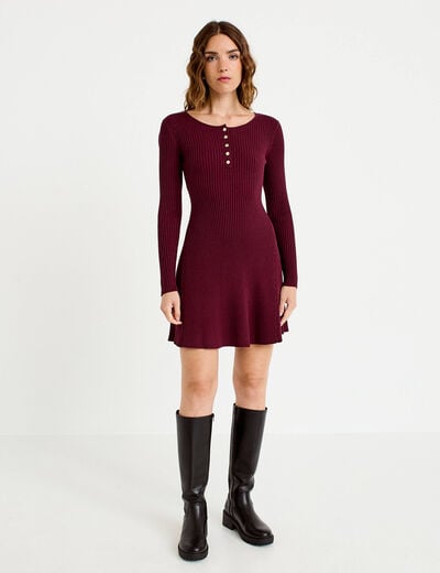 Robe pull patineuse manches longues bordeaux femme