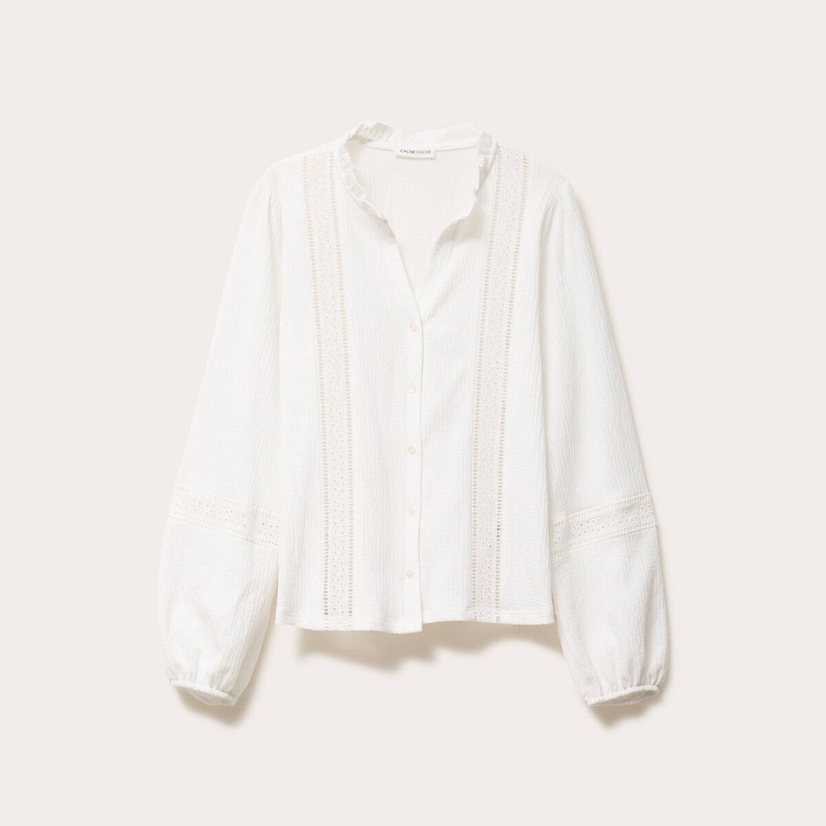 Blouse broderie col V manches longues ecru femme