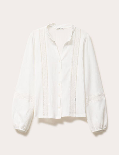 Blouse broderie col V manches longues ecru femme