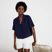 Chemise droite cropped col classique bleu marine femme