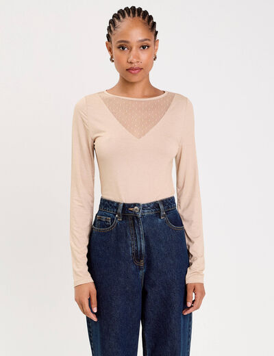 Body thermique col rond manches longues sable femme
