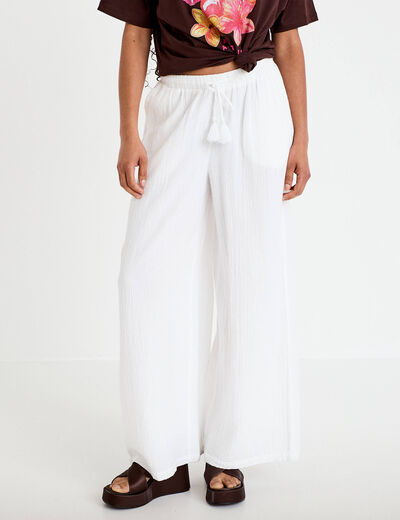 Pantalon large taille standard blanc femme