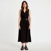 Robe droite 3/4 sans manches col v noir femme