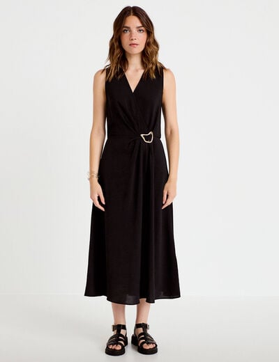 Robe droite 3/4 sans manches col v noir femme
