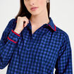 Chemise droite vichy col claudine bleu electrique femme