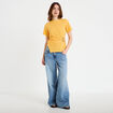 T-shirt cintr&eacute; col rond manches courtes orange clair femme