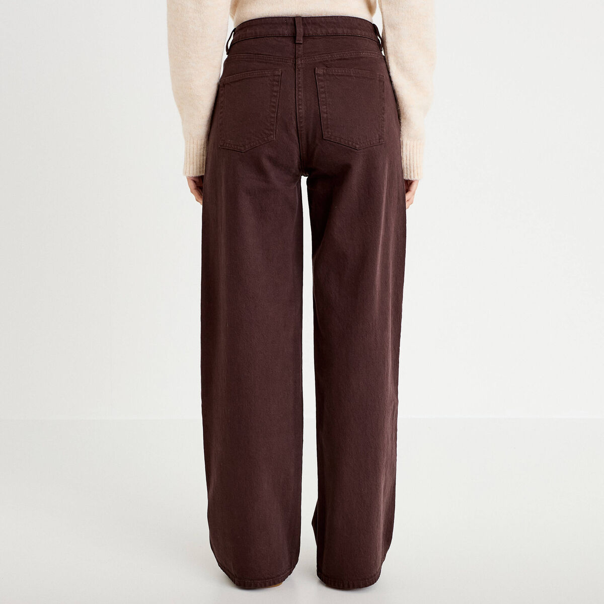 Jean wide leg taille haute marron fonc&eacute; femme